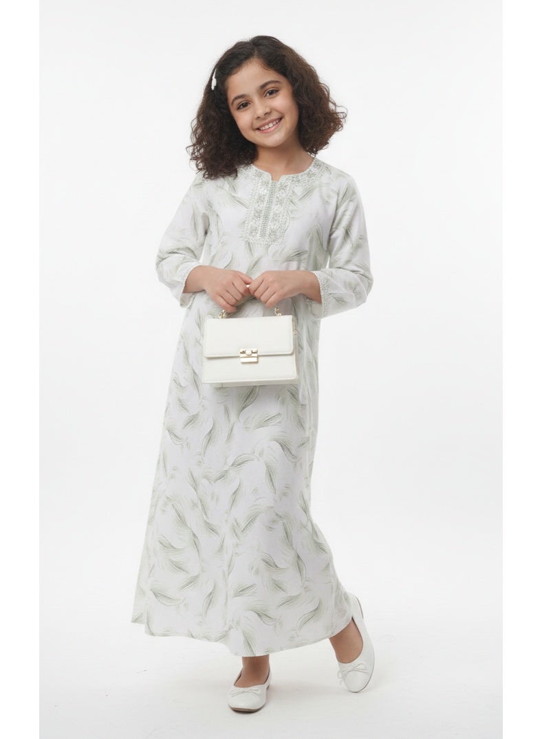HANA & SARA Girls Arabic Digital Print Jalabiya – Pastel Floral Festive Viscose Blended Comfort Dress - Image 3